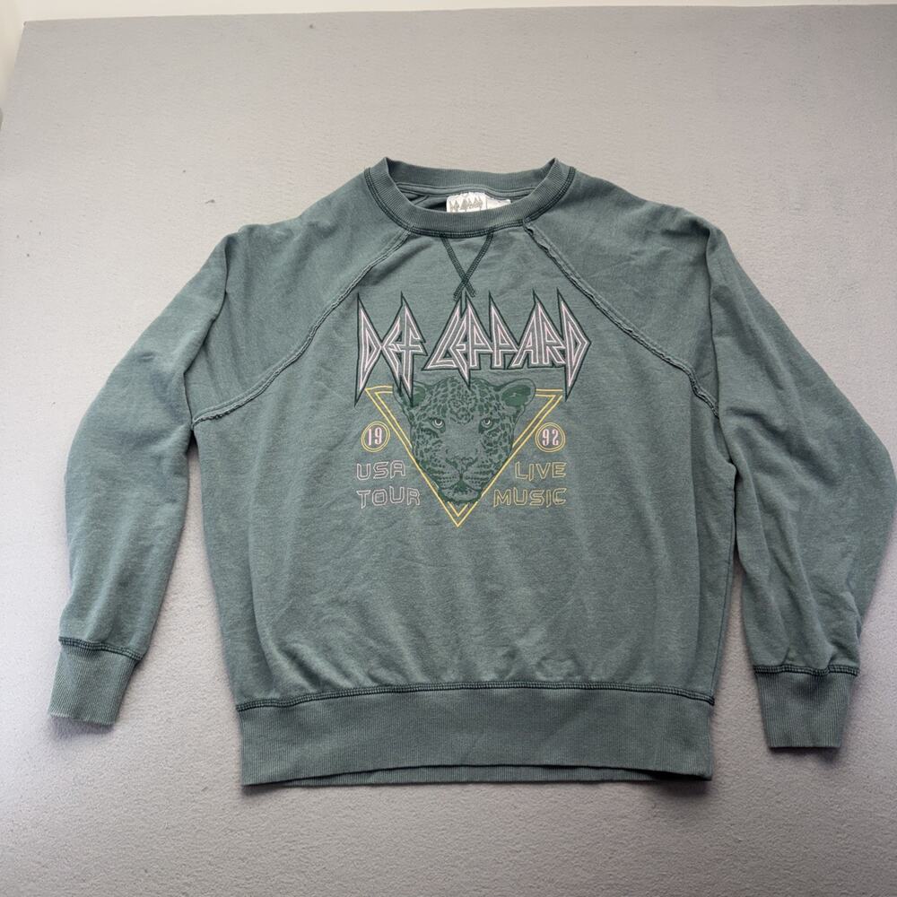 Def Leppard Women’s Vintage Style Sweatshirt Green Size Large Rock N Roll Music